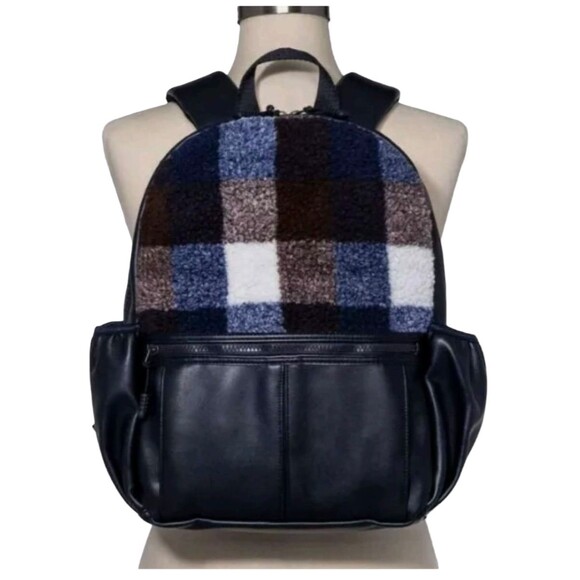 Mossimo Supply Co Navy Buffalo-Check Plaid Faux Sherpa Backpack  NWT - Picture 1 of 5